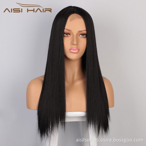 Aisi Hair Top Quality Vendor Cheap Wholesale Glueless Black Lace Frontal Synthetic Hair For Black Women Lace Front Wig